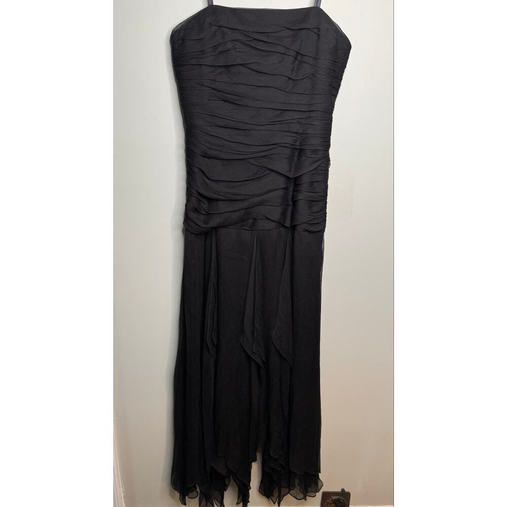 BCBG Maxazria Vintage 90s Black 100% Silk Formal Midi Strapless Dress - Size 10